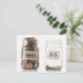 Studio shot van twee potjes met munten gelabeld briefkaart (Staand voorkant)