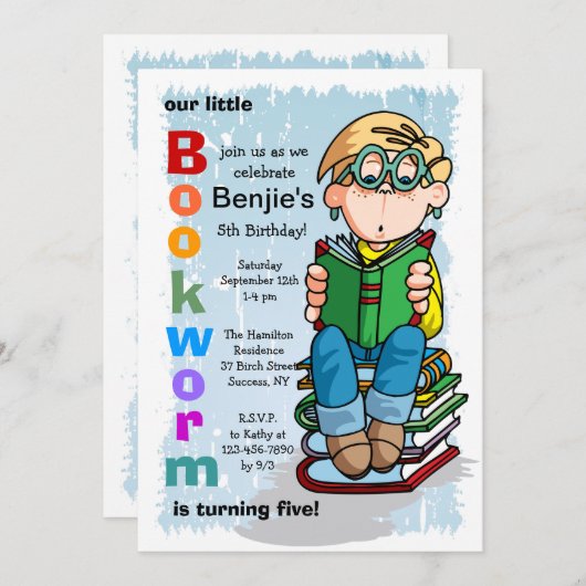 Studious Boy Invitation Kaart (Voorkant / Achterkant)