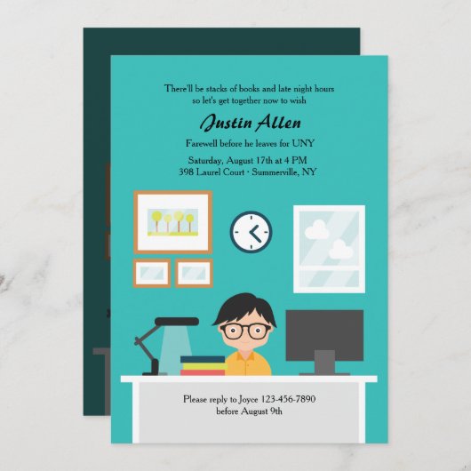 Studious Boy Uitnodiging (Voorkant / Achterkant)