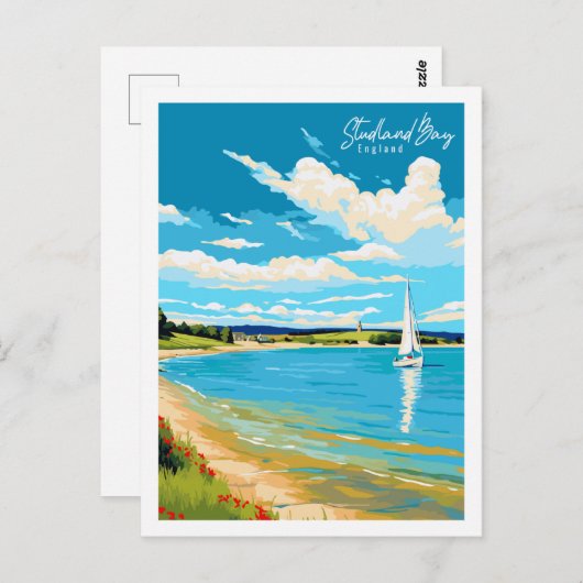 Studland Bay Engeland vintage reisillustratie Briefkaart (Voorkant / Achterkant)