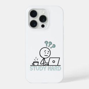 Study Hard Motivatie Cartoon Stickman iPhone Hoes 15 Pro Case