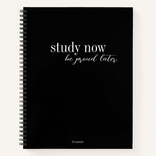 Study Now Be Proud Later Retro Modern Black White Notitieboek (Voorkant)