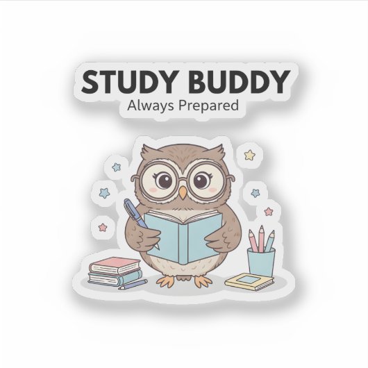 Study Owl Sticker – Cute Study Buddy Always (Voorkant)