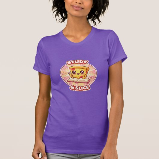 Study & Slice Pizza Shirt – Cute Kawaii Tiener T-s (Voorkant)