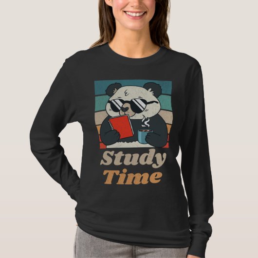 Study Time Panda Bear Cute Retro Animal Student T-shirt (Voorkant)
