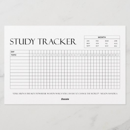 Study Tracker | Maand | 31 dagen | Onderwerp | Voo Briefpapier (Achterkant)
