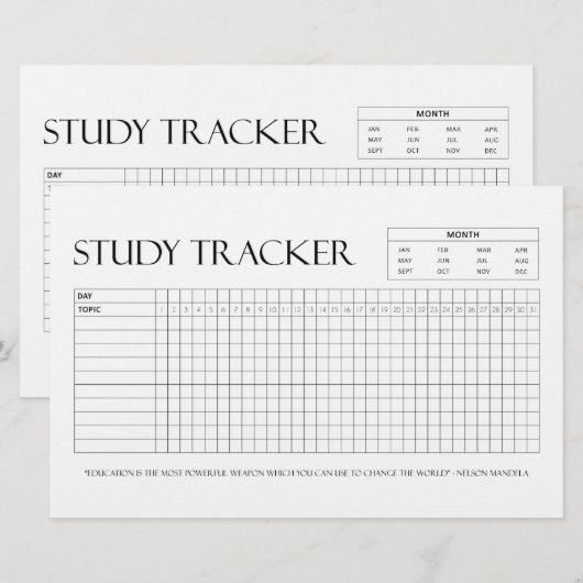 Study Tracker | Maand | 31 dagen | Onderwerp | Voo Briefpapier (Voorkant / Achterkant)