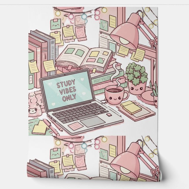 Study Vibes Only" Gezellig bureau esthetisch Behang (Afrollen)