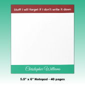 Stuff I will forget name burgundy green Notitieblok