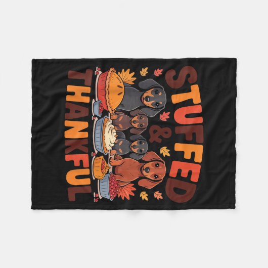 Stuffed And Thankful Dachshund Funny Thanksgiving  Fleece Deken (Voorkant (Horizontaal))
