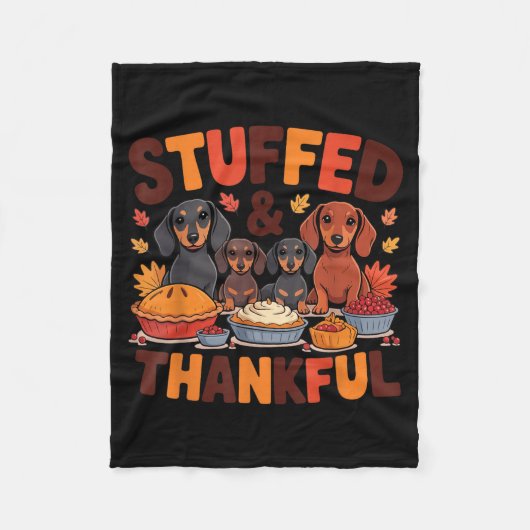 Stuffed And Thankful Dachshund Funny Thanksgiving  Fleece Deken (Voorkant)