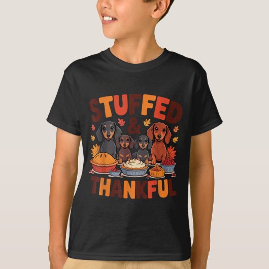 Stuffed And Thankful Dachshund Funny Thanksgiving  T-shirt (Voorkant)