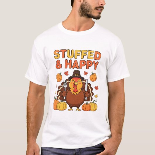 Stuffed & Happy Turkey – Funny Thanksgiving Design T-shirt (Voorkant)
