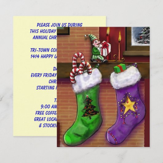 STUFFERS VAN DE OPZETTING VAN HOLIDAY BAZAAR INVIT KAART (Voorkant / Achterkant)