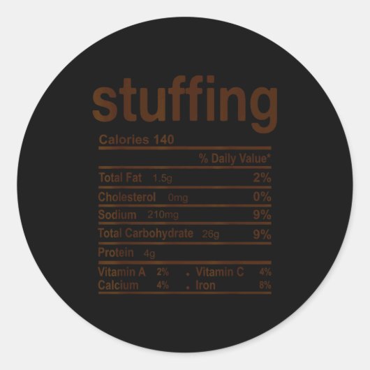 Stuffing Nutrition Facts Funny Thanksgiving Food C Ronde Sticker (Voorkant)