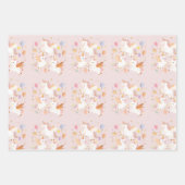 Stuiterende eenhoorns pastel roze schattige verjaa inpakpapier vel (Voorkant 3)