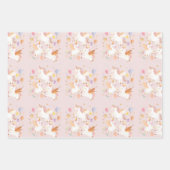 Stuiterende eenhoorns pastel roze schattige verjaa inpakpapier vel (Voorkant 2)
