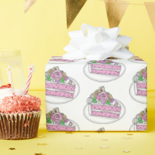 Stuk cake met bloemen en vlinders cadeaupapier