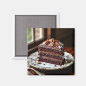 Stuk chocoladetaart op een fancy bord magneet (Voorkant / Achterkant)