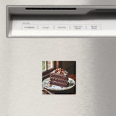 Stuk chocoladetaart op een fancy bord magneet (Insitu (Vaatwasser))