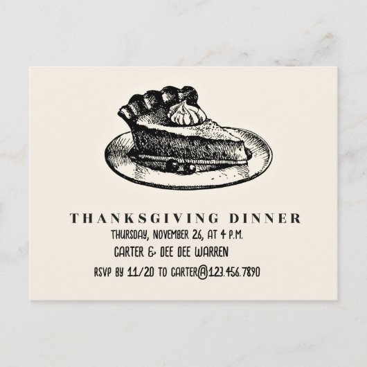 Stuk taart - Thanksgiving uitnodiging Briefkaart (Voorkant)