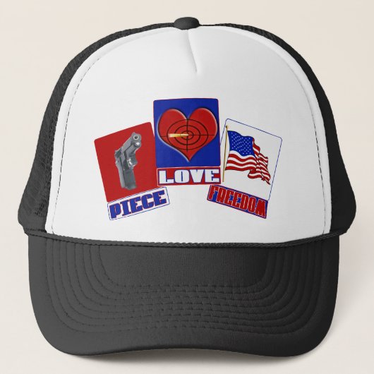 STUK (VREDE) LIEFDE (HART) VRIJHEID (VS VLAG) TRUCKER PET (Voorkant)