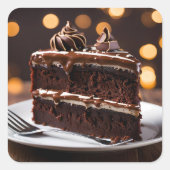 stukje chocoladetaart vierkante sticker (Voorkant)