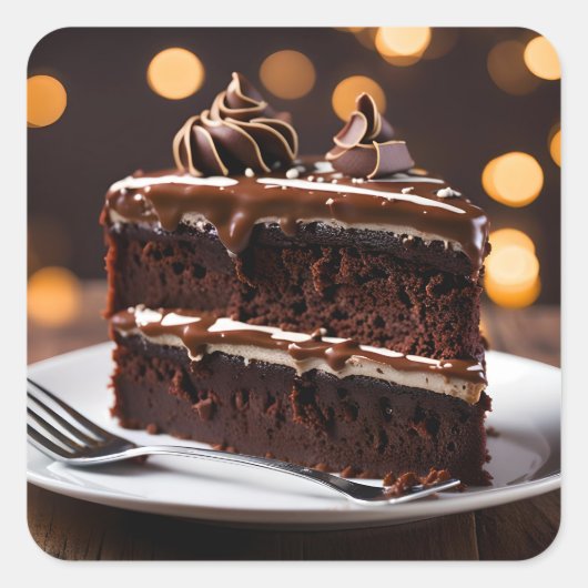 stukje chocoladetaart vierkante sticker (Voorkant)