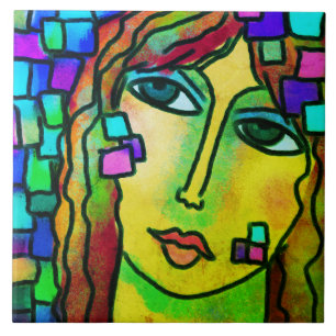 Stukken Abstract digitaal portret van een vrouw Tegeltje