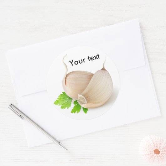 Stukken knoflook ronde sticker (Envelop)