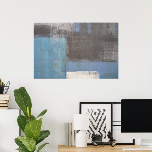 'Stumble' Grey and Blue Abstract Art Poster Print (Thuiskantoor)