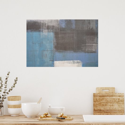 'Stumble' Grey and Blue Abstract Art Poster Print (Keuken)