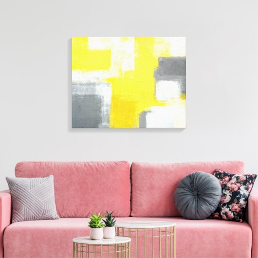 'Stumbled' Grijze en Gele Abstracte Kunst Canvas Afdruk (Insitu (Woonkamer))