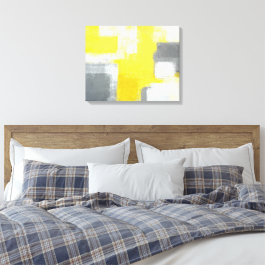 'Stumbled' Grijze en Gele Abstracte Kunst Canvas Afdruk (Insitu (Slaapkamer))