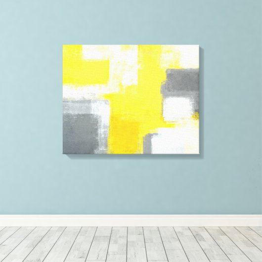 'Stumbled' Grijze en Gele Abstracte Kunst Canvas Afdruk (Insitu (Houten vloer))