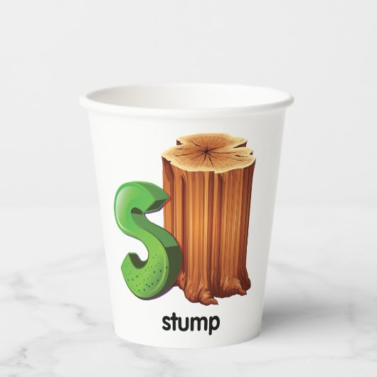 Stump Alfabet Letter S Fun Tree Stump Art Papieren Bekers (Voorkant)