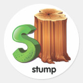 Stump Alfabet Letter S Fun Tree Stump Art Ronde Sticker (Voorkant)