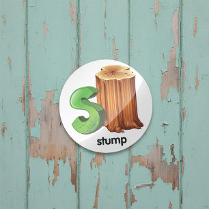 Stump Alfabet Letter S Fun Tree Stump Art Ronde Sticker