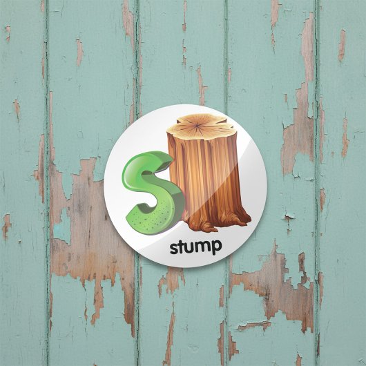 Stump Alfabet Letter S Fun Tree Stump Art Ronde Sticker
