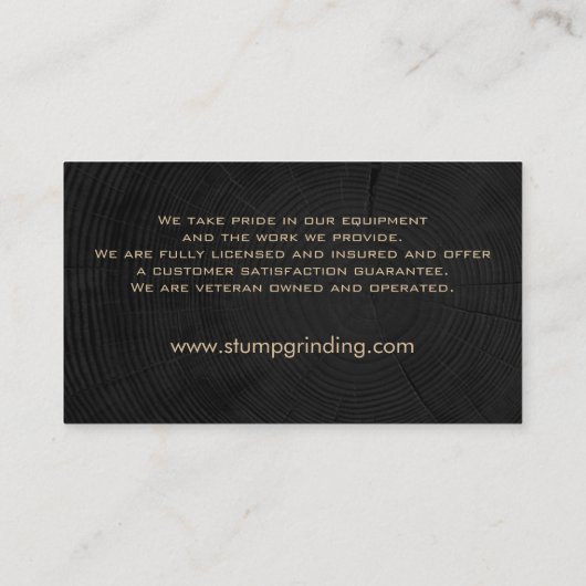 Stump Grinder | Boom Visitekaartje (Achterkant)