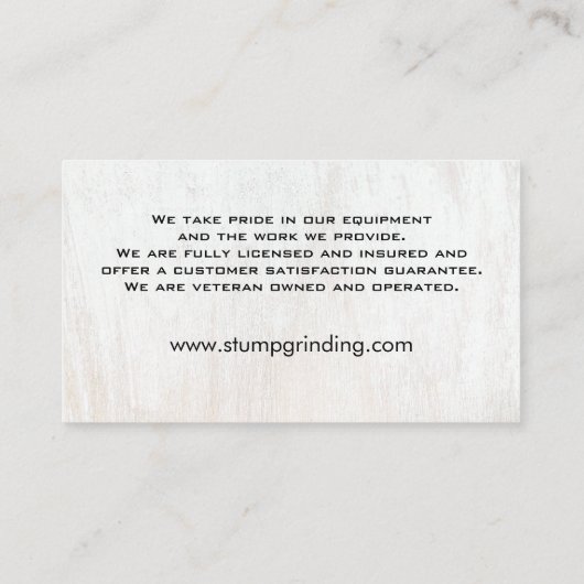 Stump Grining Saw Tree Trunk Visitekaartje (Achterkant)
