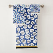 STUNNEN LEOPARD BLAUW WITTE GOLD BATHROOM TOWEL BAD HANDDOEK (Insitu)