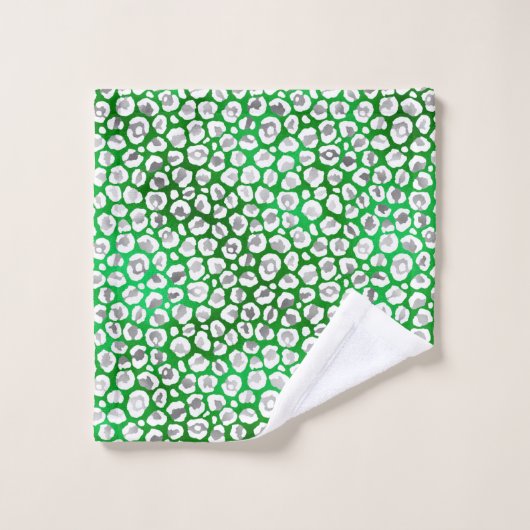 STUNNEN LEOPARD GREEN WHITE BATHROOM TOWEL BAD HANDDOEK (Wasdoekje)