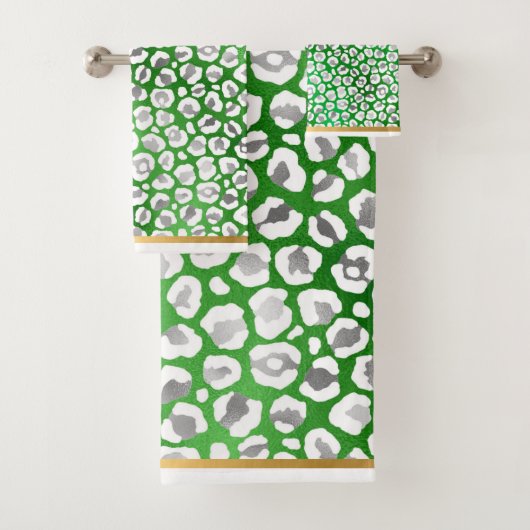 STUNNEN LEOPARD GREEN WHITE GOLD BATHROOM TOWEL BAD HANDDOEK (Insitu)