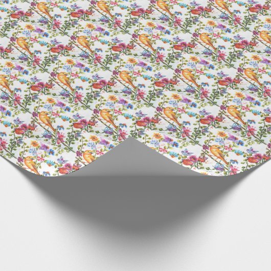 STUNNEN VAN GEEL VOGELDIG WHIMSICAL FLORAL CADEAUPAPIER (Hoek)