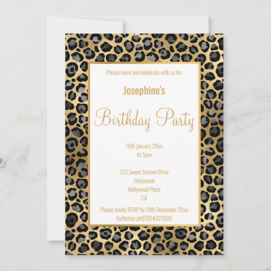 STUNNEN ZWART EN GOUD LEOPARD BIRTHDAY KAART (Voorkant)