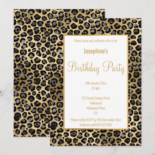 STUNNEN ZWART EN GOUD LEOPARD BIRTHDAY KAART (Voorkant / Achterkant)