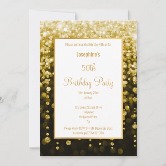 STUNNEN ZWARTE EN GOUDE GLITTERWATERVAL BIRTHDAY KAART (Voorkant)