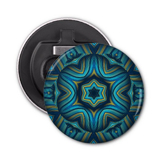 Stunning Abstract Blue and Yellow Mandala Art Button Flesopener (Voorkant)