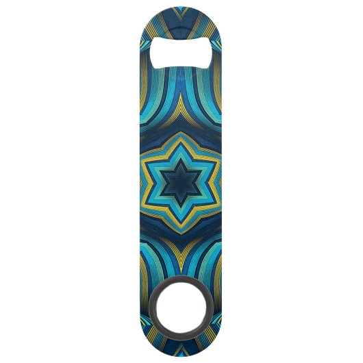 Stunning Abstract Blue and Yellow Mandala Art Speed Flessenopener (Voorkant)